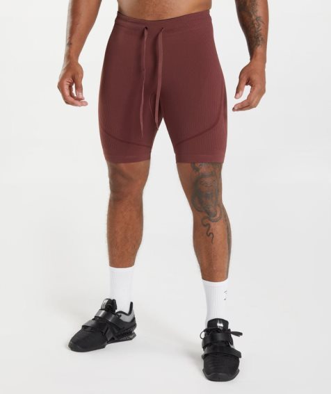 Men's Gymshark 315 Seamless 1/2 Shorts Burgundy | CA DN7815